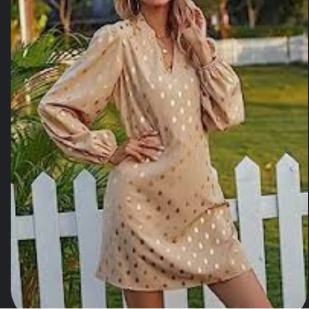 Elegant Polka Dot Notched V Neck Long Sleeve Tunic Dress Blouse modest layer - Picture 12 of 15